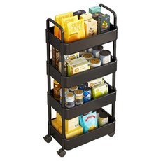 秘密花園 多用途移動式四層推車, 黑色, 4層