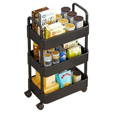 秘密花園 多功能移動式三層推車, 黑色, 3層