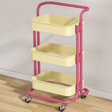 스크릿가든 범용 이동식 트롤리 카트, 베이지 + 핑크, 3단