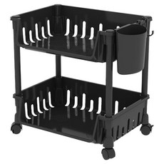 JOSIC 開放式U型四輪收納推車 34 x 23 x 45cm, 2層, 黑色