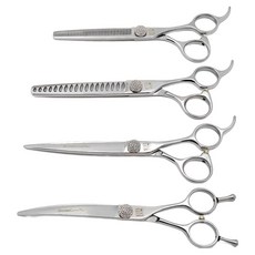 SILVER LINE 寵物美容剪刀 17.4cm+彎剪 17.8cm+魔法剪刀 19.2cm+打薄剪刀 18.9cm組 NEWYORK9, 銀色, 1套