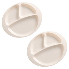 CMYK 3구 원형 유아식판, 크림, 2개, 식판 2P
