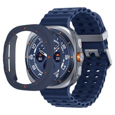 SPACE SHIELD 橘色錶圈PC鋼化玻璃一體式保護殼, 1個, 午夜藍