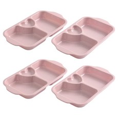 CMYK 3格方形幼兒餐盤, 餐盤 4入, 獨立粉, 4個