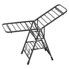 極美家居 翼型曬衣架/不鏽鋼翼型曬衣架/折疊曬衣架/落地式折疊翼型曬衣架/晾衣架/雙層曬衣架/蝶形晾衣架 三層帶輪, 槍灰色