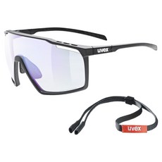 uvex mtn perform VM 亞洲版運動太陽眼鏡 眼鏡帶, 1個, 鏡框(霧面黑色)鏡片(變色藍色鏡面)