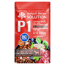 Holistic Recipe SOLUTION 耐吉斯 P1凍乾多拼無穀餐 狗飼料 全齡犬, 1個, 2.04kg, 鹿肉