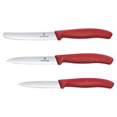 VICTORINOX 瑞士維氏 經典波浪刀 8cm + 直刃刀 10cm + 水果刀 11cm 套組 紅色 6.7111.34C1, 1套, 波浪刀 + 直刃刀 + 水果刀