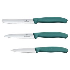 VICTORINOX 瑞士維氏 經典波浪刀 8cm + 直刃刀 10cm + 水果刀 11cm 套組 綠色 6.7114.34C1, 1套, 波浪刀 + 直刃刀 + 水果刀