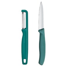 VICTORINOX 瑞士維氏 經典直刃刀 8cm + 削皮器組合 綠色 6.7114.21C1, 1套, 直刃刀 + 削皮器