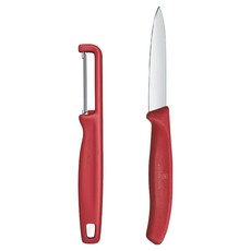 VICTORINOX 瑞士維氏 經典直刃刀 8cm + 削皮器套組 紅色 6.7111.21C1, 1套, 直刃刀 + 削皮器