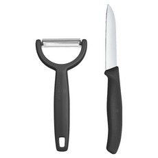 VICTORINOX 瑞士維氏 經典直刃刀 8cm + 削皮器套組 黑色 6.7113.22, 1套, 直刃刀 + 削皮器