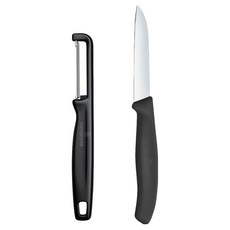 VICTORINOX 瑞士維氏 經典直刃刀 8cm + 削皮器套組 黑色 6.7113.21, 1套, 直刃刀 + 削皮器