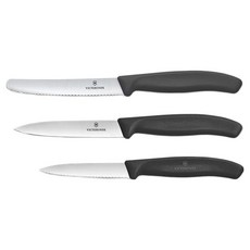 VICTORINOX 瑞士維氏 經典波浪刀 8cm + 直刃刀 10cm + 水果刀 11cm 套組 黑色 6.7113.34, 1套, 波浪刀 + 直刃刀 + 水果刀
