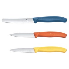 VICTORINOX 瑞士維氏 經典波浪刀 藍色 8cm + 直刃刀 橘色 8cm + 水果刀 黃色 11cm 套組 6.7116.32C1, 1套, 波浪刀 + 直刃刀 + 水果刀