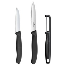 VICTORINOX 瑞士維氏 經典波浪刀 8cm + 直刃刀 10cm + 削皮器套組 黑色 6.7113.33, 1套, 直刃刀 + 波浪刀 + 削皮器