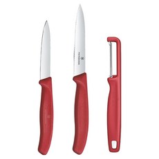 VICTORINOX 瑞士維氏 經典波浪刀 8cm + 直刃刀 10cm + 削皮器組 紅色 6.7111.33C1, 1套, 直刃刀 + 波浪刀 + 削皮器
