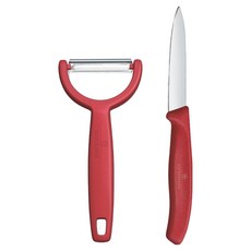 VICTORINOX 瑞士維氏 經典直刃刀 8cm + 削皮器套組 紅色 6.7111.22C1, 1套, 直刃刀 + 削皮器