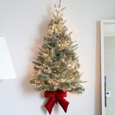 JOART 聖誕樹蜈蚣燈串絲絨球球緞帶半壁樹套組, 灰色 + 暖光燈, 90cm