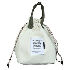 抽繩撞色便當包, 1個, 米白色