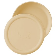 Jam Muk 嬰兒副食品矽膠吸盤餐盤託盤蓋子組合, 1套, 托盤+蓋子_綠色, 米色