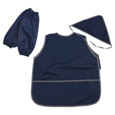 BEBE CHOUETTE 兒童深粉彩防水無袖圍裙 + 頭巾 + 袖套 2件組