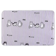 可機洗防水透氣保潔墊 雙面可用, 條紋貓咪 紫色