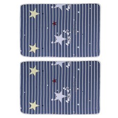 可機洗防水透氣保潔墊2入組 雙面可用, 幸運星星 藍色