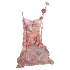 碎花海邊度假風連身裙, 粉色