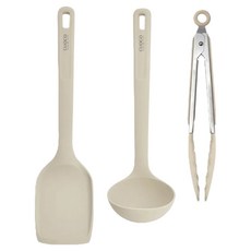 cuoco 北歐半月柄全矽膠廚具3件組, 1套, 炒鏟 + 湯勺 + 料理夾, 白色