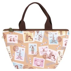 uma hana 時空郵票印花防水包/三角便當袋, 1個, 咖啡色