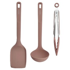 cuoco 北歐系列 半月柄全矽膠廚具3件組, 1套, 粉色, 炒鏟 + 湯勺 + 料理夾