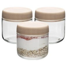 미르 오나오 코코 샐러드 밀폐 스태커블 뚜껑 유리병 베이지, 3개, 300ml