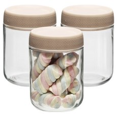 미르 오나오 코코 샐러드 밀폐 스태커블 뚜껑 유리병 베이지, 3개, 500ml