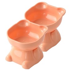 寵物碗高腳防滑護頸食碗, 2個, 胭脂粉