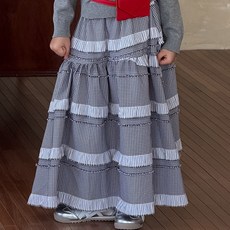 Golden Rabbit 兒童C款不對稱格紋撞色長裙