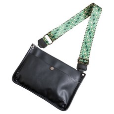 街潮綠金圖騰斜挎包, 黑色(綠花肩帶)