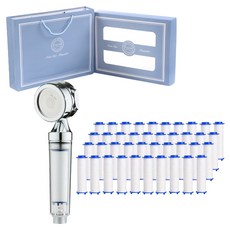 RECELL 蓮蓬頭 + 濾芯 40入 禮盒組 3700, 1套, 鉻色(蓮蓬頭), 白色(濾芯)