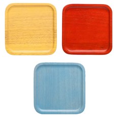 아카시아 컬러 사각 컵받침 3종 세트, 옐로우, 스카이블루, 레드, 1세트
