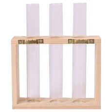 洛伊 北歐風壁掛式花盆套組 原木3孔木架 + 試管, 單一顏色