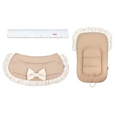 ManitoPet 狗狗推車防護墊 智慧防撞條 外罩 荷葉邊內墊, 1個, 白色(智慧防撞條), 蝴蝶結 米色