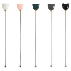 Moda Kitchen 陶瓷握柄小熊攪拌棒5件組 白色 + 粉紅色 + 綠色 + 灰色 + 黑色, 1套, 5個裝