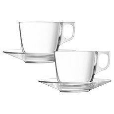 아코록 보루토 강화유리 유리잔 220ml + 받침 세트, 투명, 2세트