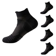 男性用舒適緩震運動短筒襪, 黑色, 5個