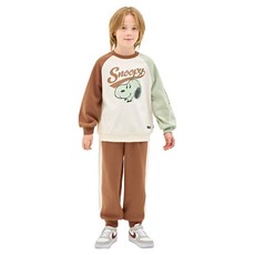 JELISPOON 兒童用 Peanuts 史努比微笑臉超厚刷毛上下裝套組