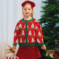 minidou 兒童臘腸狗聖誕開襟衫