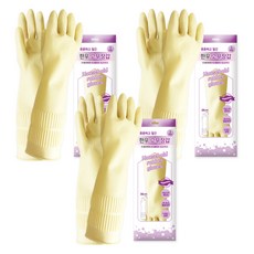 HANWOO 堅固耐用束口式廚房用加長橡膠手套, 象牙白, 大(L), 3套