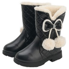 兒童V型壓紋毛球毛絨內裡靴