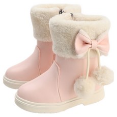 兔子腳 兒童可愛蝴蝶結毛球刷毛內襯靴