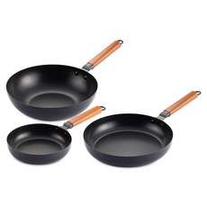 VAIMAR 電磁爐黑豆平底鍋3件組, 1套, 20cm 平底鍋 + 28cm 平底鍋 + 28cm 中式炒鍋, 混合色